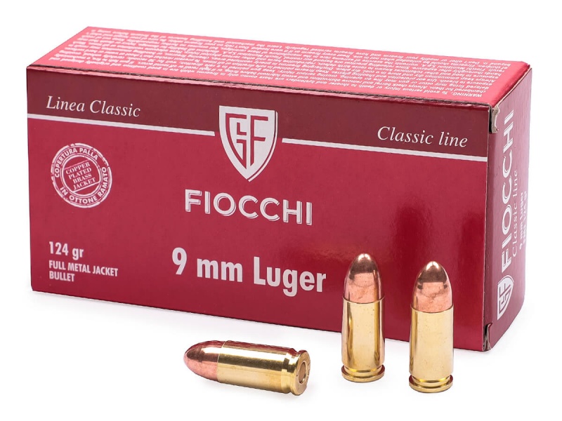 Патрон 9mm Luger Fiocchi FMJ 8г/124gr (50 штук)