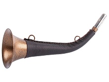 Горн охотничий (кожаная отделка) 30 см, круглый, цвет тёмно-коричневый