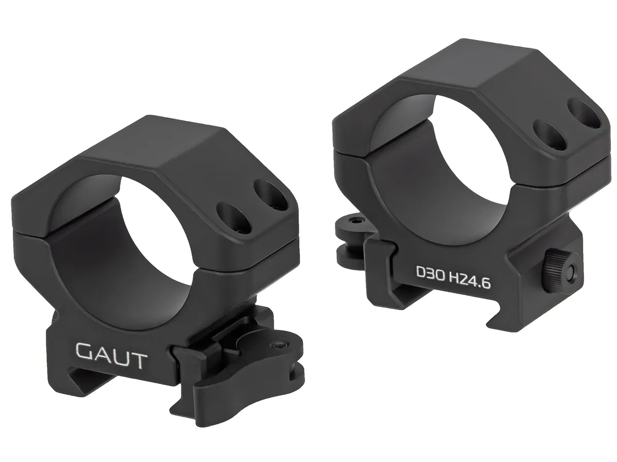 Кольца Gaut 30мм на Picatinny, быстросъёмные, низкие, H=9,6мм, BH=24,6мм