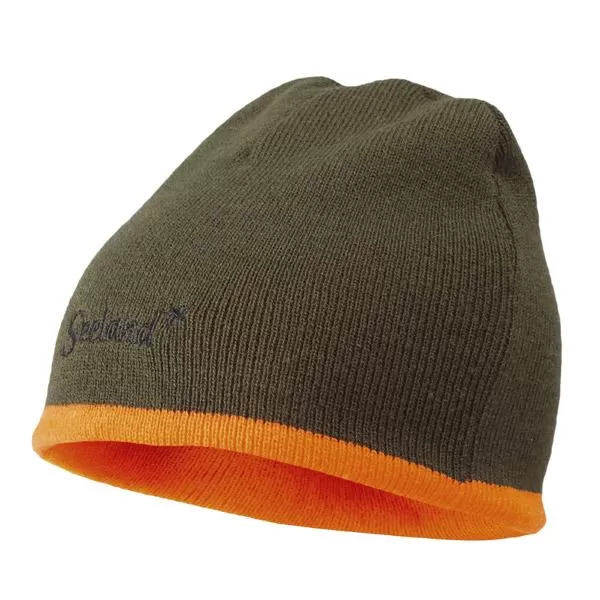 Шапка Seeland Ian Reversible beanie, двусторонняя, Hi-vis orange/Pine green