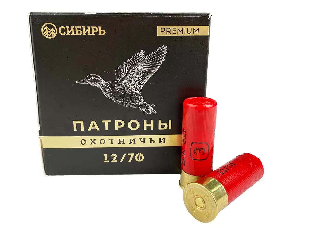 Патрон 12/70 дробь 3 (32г) БИО Сибирь Premium (25 штук)