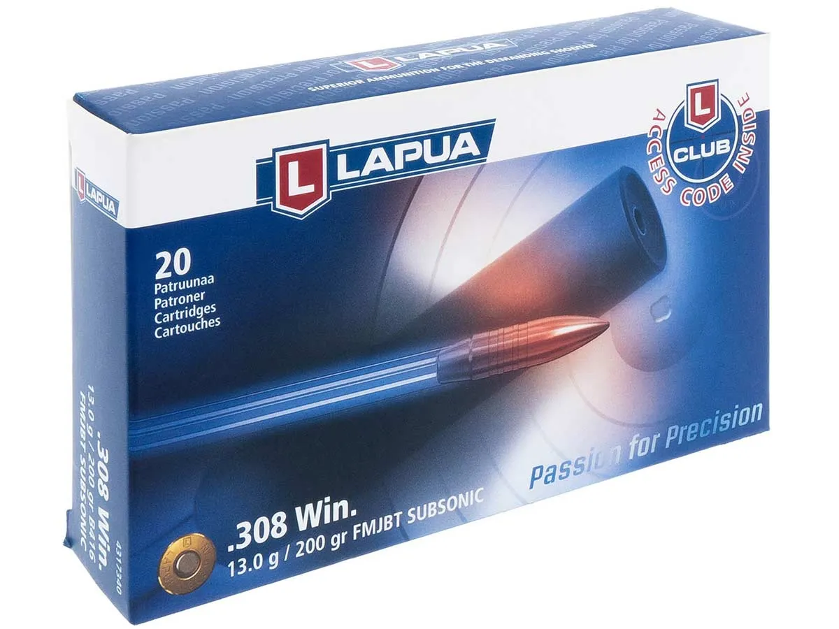 Патрон 308 Win. Lapua FMJBT Subsonic 13.0г/200gr (20 штук)
