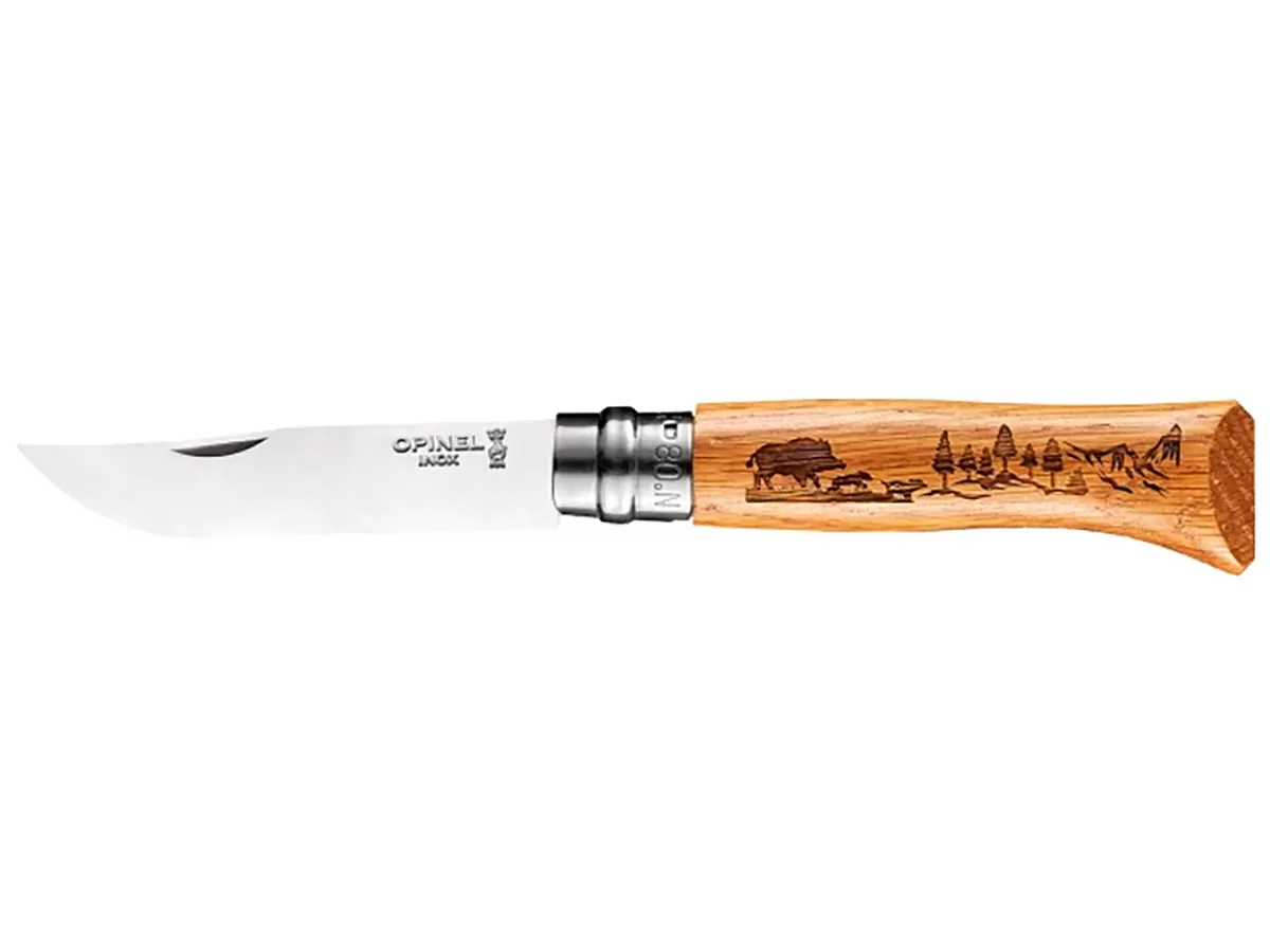 Нож складной Opinel Animalia Wild Boar 08, нержавеющая сталь, дуб, кабан