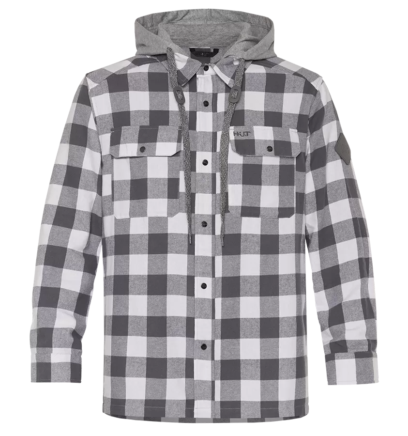 Рубашка мужская H.U.T. Samatja, с капюшоном, фланелевая, светло-серая