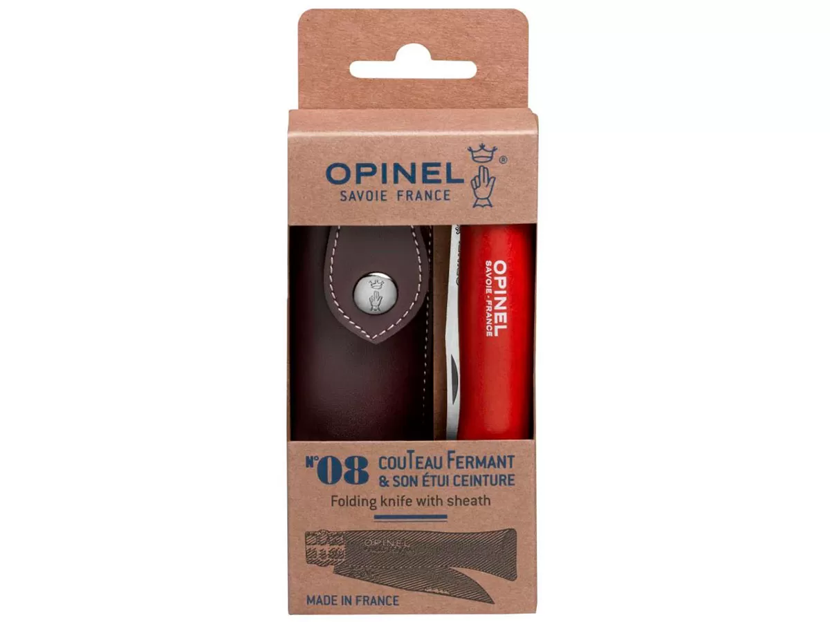 Нож складной Opinel Bushwhacker Red 08, нержавеющая сталь, чехол, красный