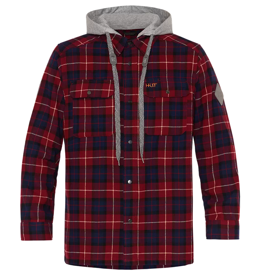 Рубашка мужская H.U.T. Samatja, с капюшоном, фланелевая, бордовая