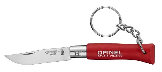 Нож складной Opinel Keychain 04, брелок, нержавеющая сталь, граб, красный