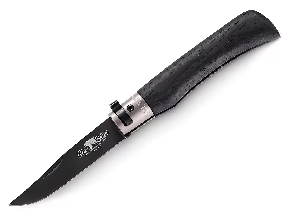 Нож складной Old Bear Total Black M, сталь 1.4060, PTFE, чёрный ламинат