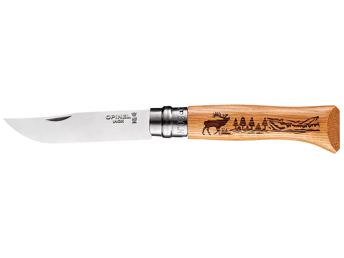 Нож складной Opinel Animalia Deer 08, нержавеющая сталь, дуб, олень