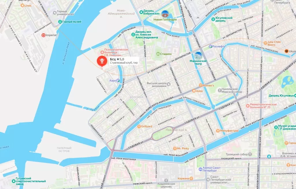Балтийский Стрелковый Центр на карте СПб