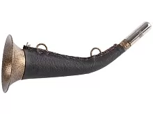 Горн охотничий (кожаная отделка) 24 см, круглый, цвет тёмно-коричневый