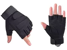 Полуперчатки тактические, мягкие вставки, манжета с патой, две паты, чёрные