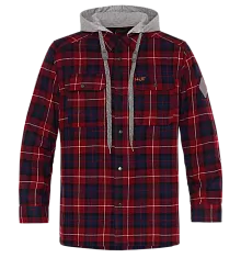 Рубашка мужская H.U.T. Samatja, с капюшоном, фланелевая, бордовая