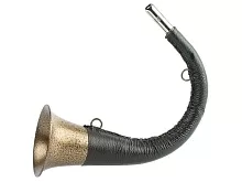 Горн охотничий (кожаная отделка) 45 см, изогнутый, тёмно-зеленый