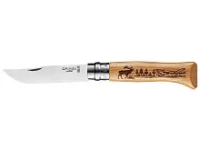 Нож складной Opinel Animalia Deer 08, нержавеющая сталь, дуб, олень
